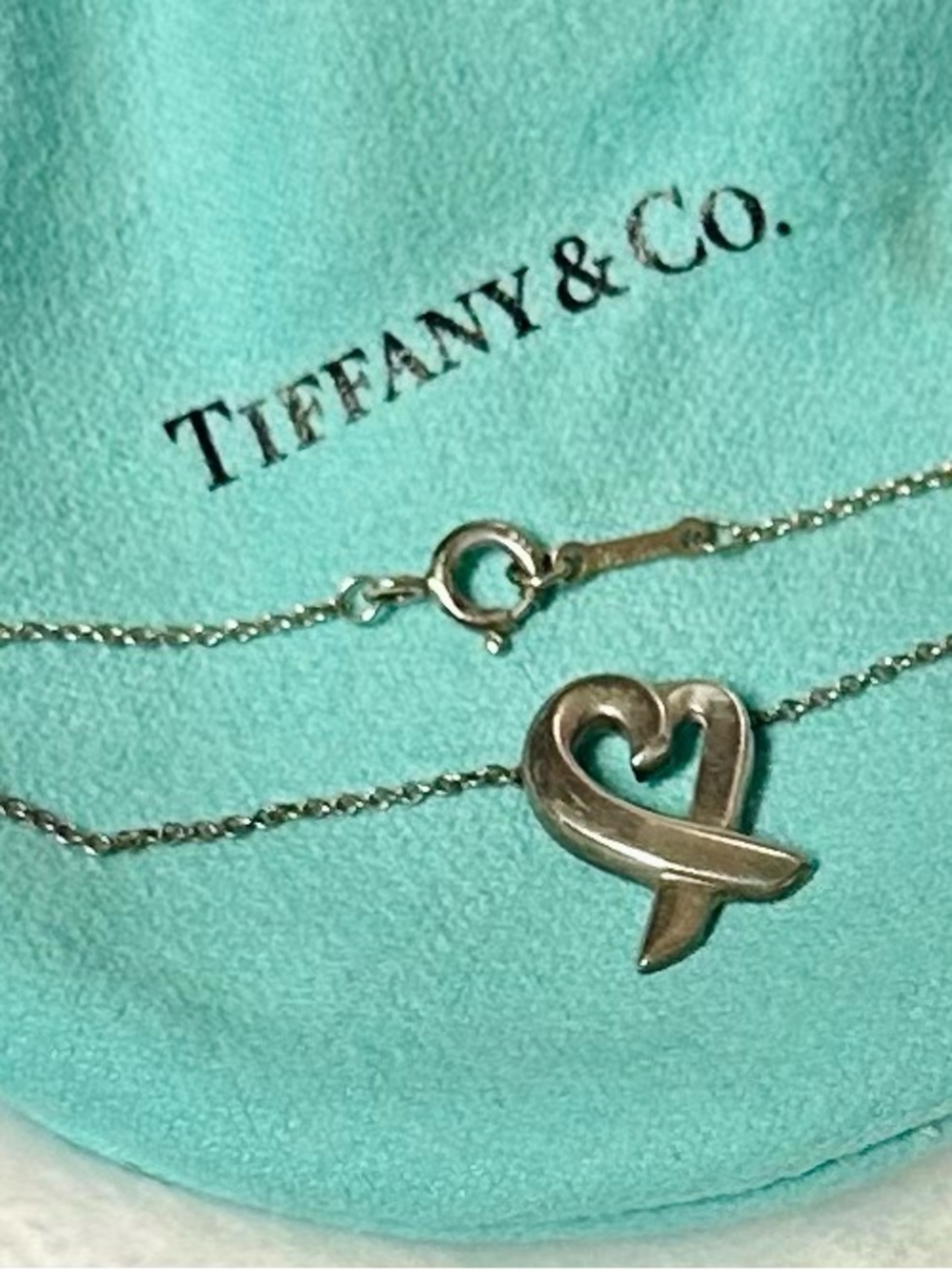 Tiffany & Co. Paloma Picasso Sterling Silver 925 Heart Ribbon Necklace - 18"